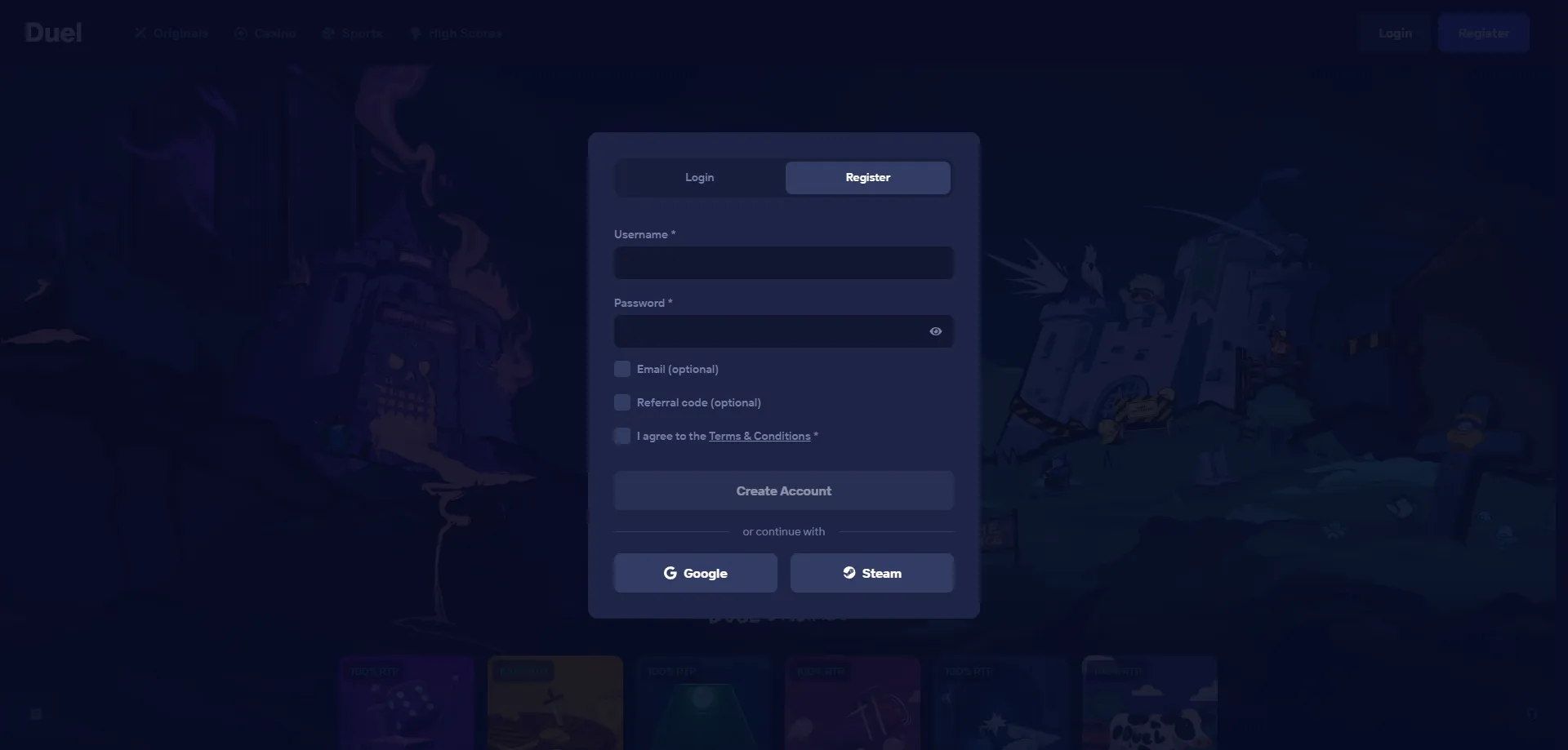 Registro en Duel Casino M&eacute;xico &mdash; crear cuenta paso a paso